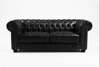 Chesterfield Black Leather Antique 3 Seater Sofa