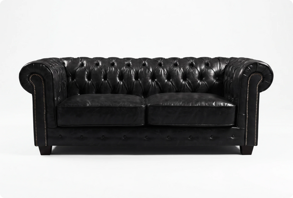 Chesterfield Black Leather Antique 3 Seater Sofa