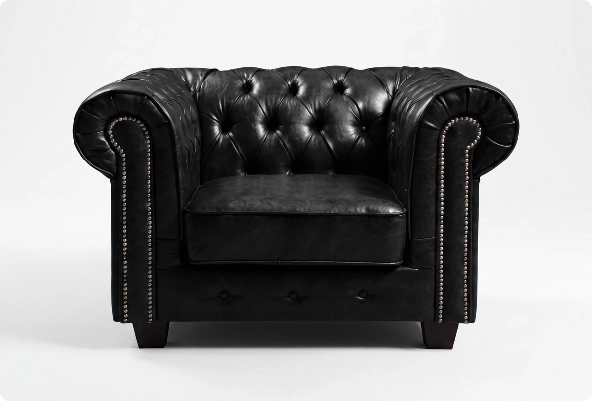 Chesterfield Black Leather Antique Armchair