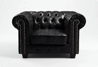 Chesterfield Black Leather Antique Armchair