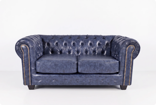 Chesterfield Blue Leather Antique 2 Seater Sofa