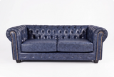Chesterfield Blue Leather Antique 3 Seater Sofa