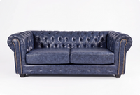 Chesterfield Blue Leather Antique 3 Seater Sofa