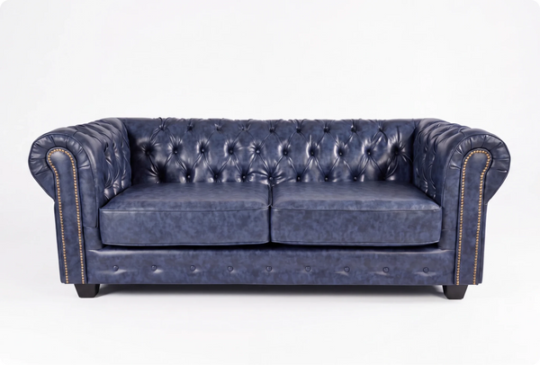Chesterfield Blue Leather Antique 3 Seater Sofa