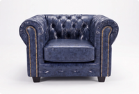 Chesterfield Blue Leather Antique Armchair