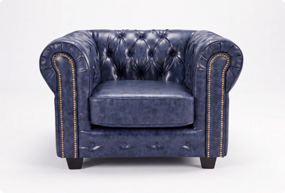 Chesterfield Blue Leather Antique Armchair