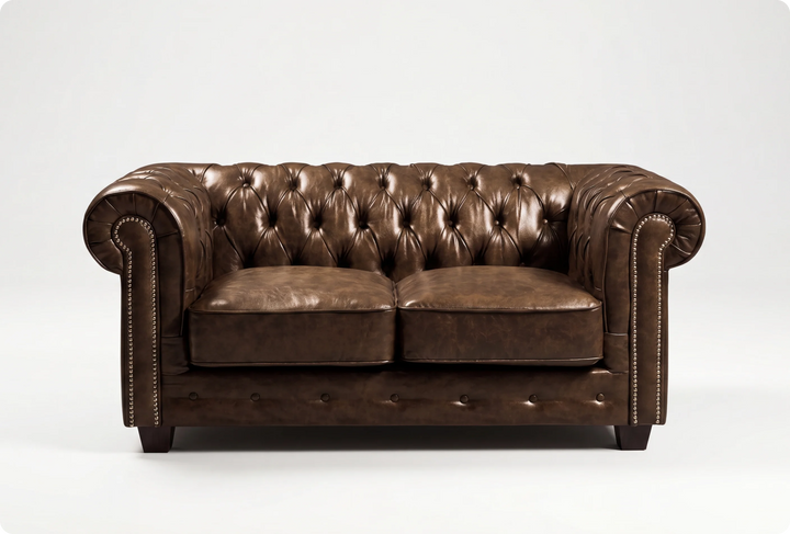 Chesterfield Brown Leather Antique 2 Seater Sofa