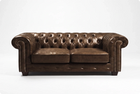 Chesterfield Brown Leather Antique 3 Seater Sofa