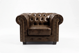 Chesterfield Brown Leather Antique Armchair