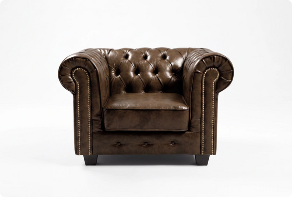 Chesterfield Brown Leather Antique Armchair