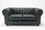Chesterfield Green Leather Antique 2 Seater Sofa
