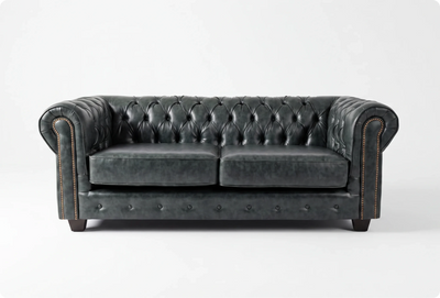Chesterfield Green Leather Antique 3 Seater Sofa