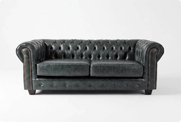 Chesterfield Green Leather Antique 3 Seater Sofa