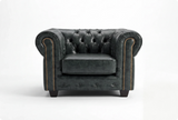 Chesterfield Green Leather Antique Armchair