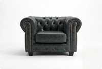 Chesterfield Green Leather Antique Armchair