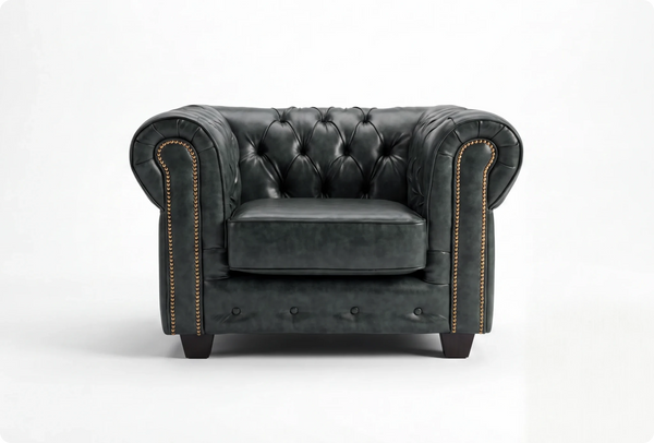 Chesterfield Green Leather Antique Armchair