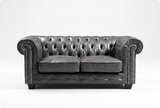 Chesterfield Grey Leather Antique 2 Seater Sofa