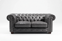 Chesterfield Grey Leather Antique 2 Seater Sofa
