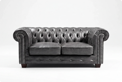 Chesterfield Grey Leather Antique 2 Seater Sofa