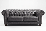 Chesterfield Grey Leather Antique 3 Seater Sofa