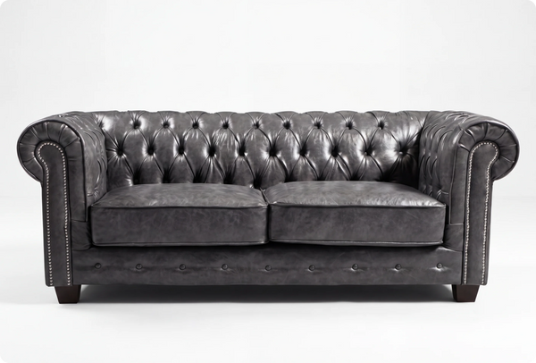 Chesterfield Grey Leather Antique 3 Seater Sofa