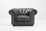 Chesterfield Grey Leather Antique Armchair