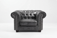 Chesterfield Grey Leather Antique Armchair