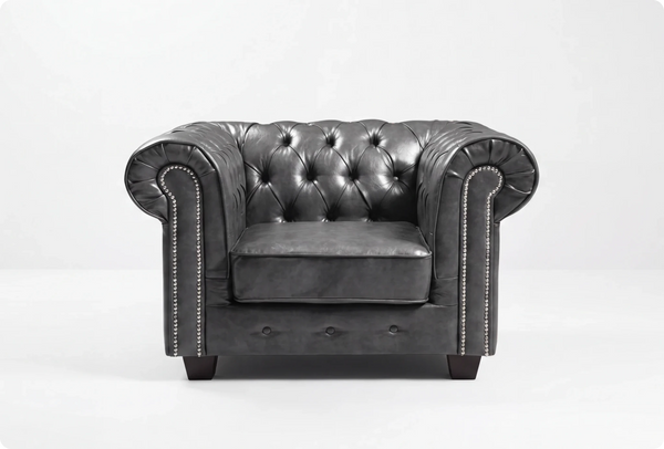 Chesterfield Grey Leather Antique Armchair