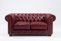 Chesterfield Red Leather Antique 2 Seater Sofa