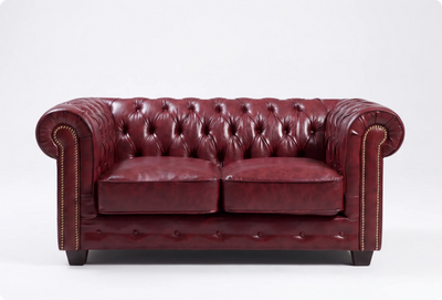 Chesterfield Red Leather Antique 2 Seater Sofa