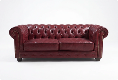 Chesterfield Red Leather Antique 3 Seater Sofa