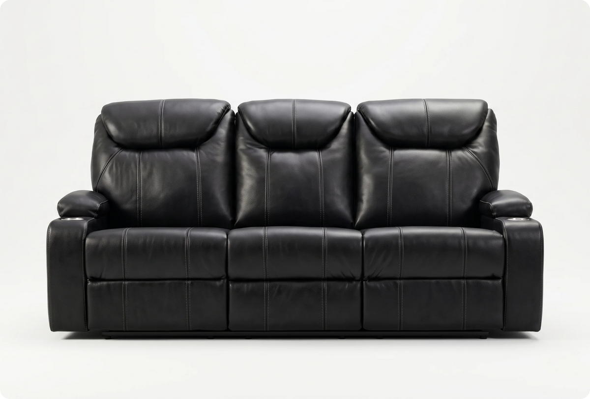Cinemax Black Electric Leather 3 Seater