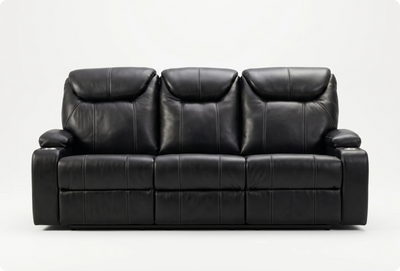 Cinemax Black Electric Leather 3 Seater Recliner Sofa With Two Cup Holders