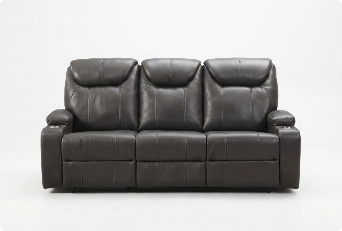 Cinemax Grey Electric Leather 3 Seater Recliner Sofa