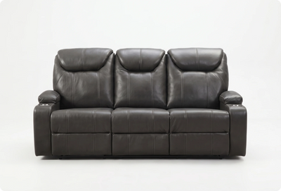 Cinemax Grey Electric Leather 3 Seater Recliner Sofa With Two Cup Holders