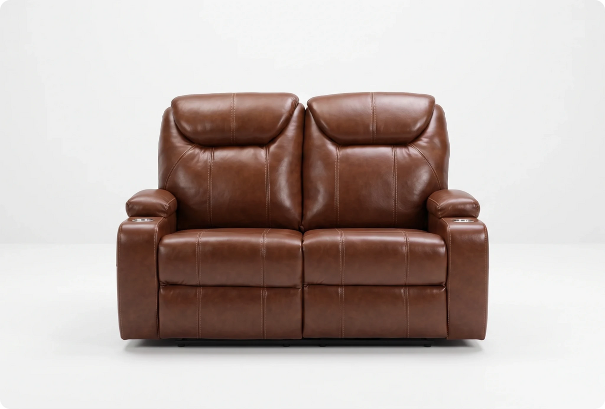 Cinemax Tan Electric 2 Seater Leather