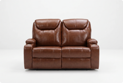 Cinemax Tan Electric 2 Seater Leather Recliner Sofa With Two Cup Holders