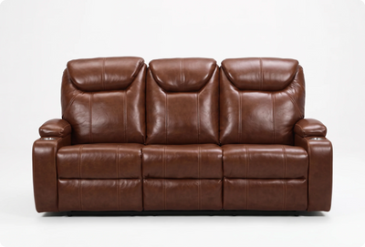 Cinemax Tan Electric Leather 3 Seater Recliner Sofa With Two Cup Holders