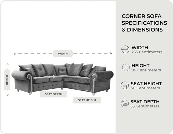 Haven Grey Velvet Corner Sofa measurements