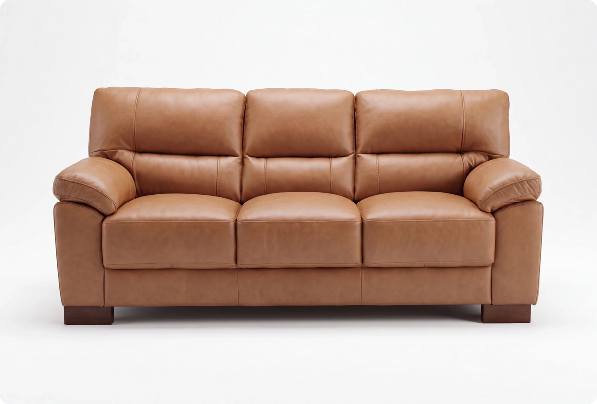 Dalmore Genuine Leather Caramel 3 Seater Sofa