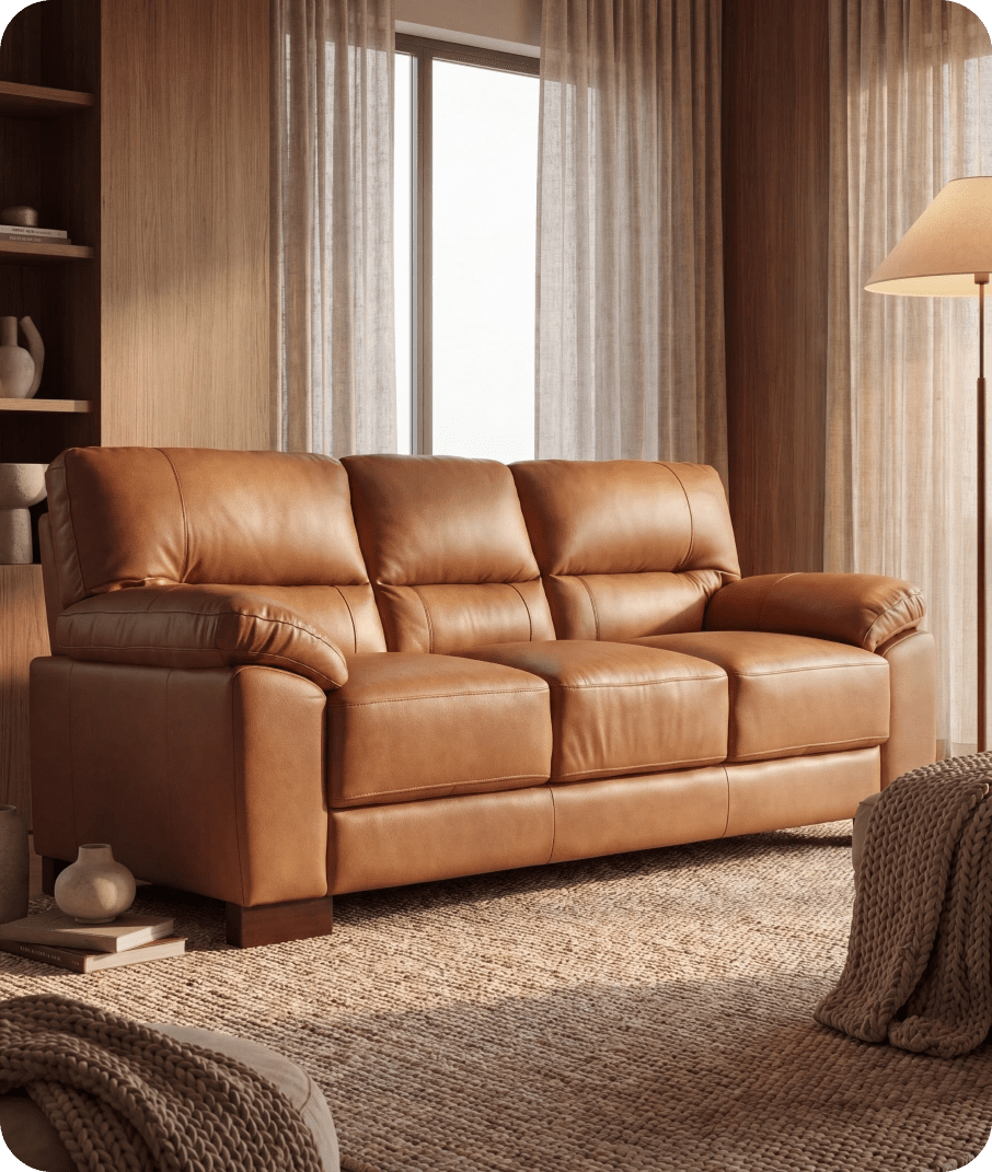 Dalmore Genuine Leather Caramel 3 Seater