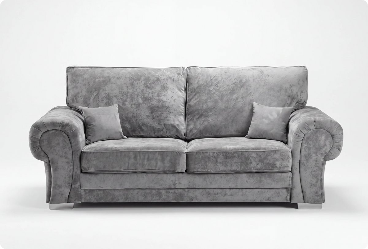 Florence High Back Grey Fabric 3 Seater Sofa