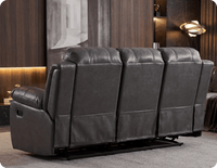 York Grey Leather 3 Seater Manual Recliner Sofa