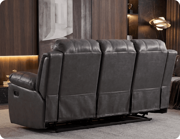York Grey Leather 3 Seater Manual Recliner Sofa