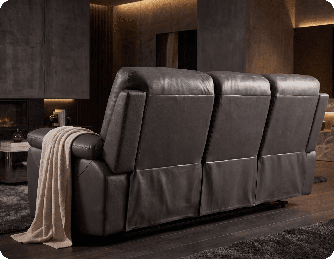 Torino Genuine Leather Grey Electric Power Recliner 3 Seater Sofa