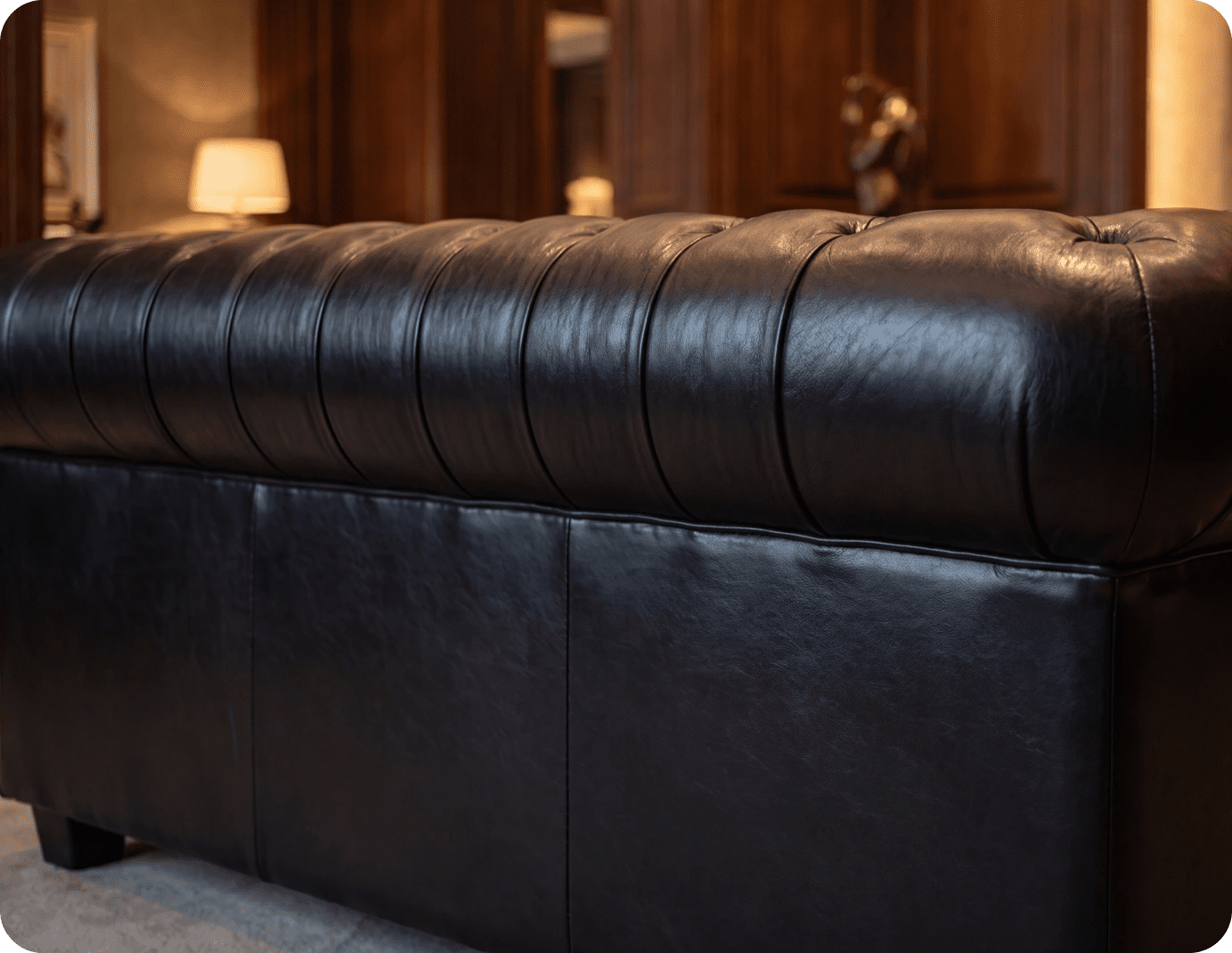 Chesterfield Black Leather Antique 2 Seater Sofa