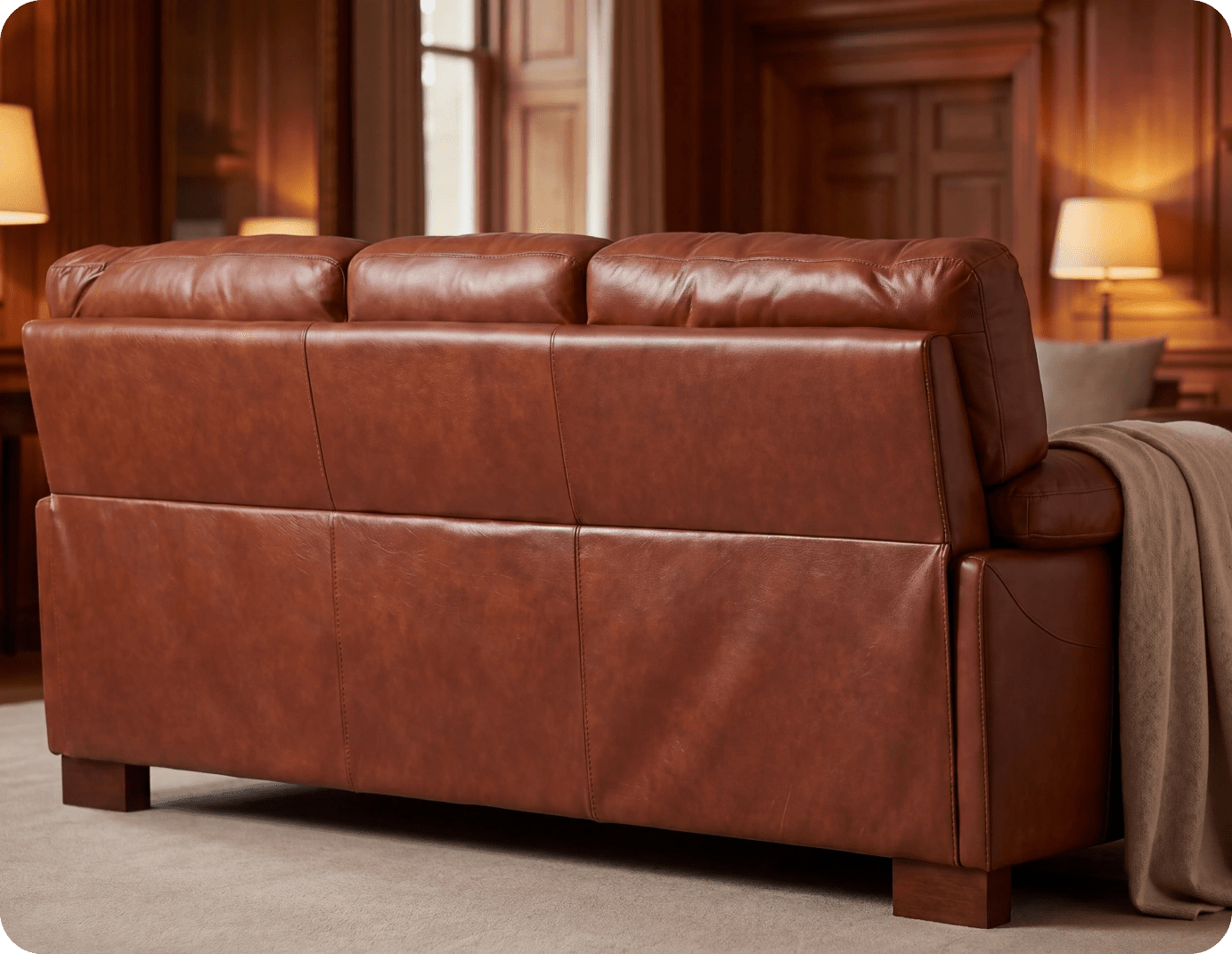 Dalmore Genuine Leather Tan 3 Seater Sofa