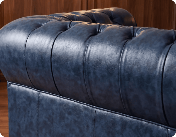 Chesterfield Blue Leather Antique 3 Seater Sofa