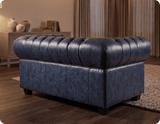 Chesterfield Blue Leather Antique 2 Seater Sofa