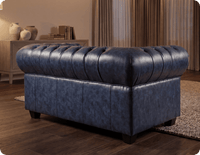 Chesterfield Blue Leather Antique 2 Seater Sofa